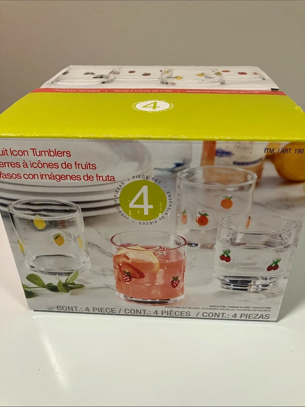 Fruit Icon Tumbler Glasses - Set of 4 (Mixed Fruit Pattern) 14 oz each